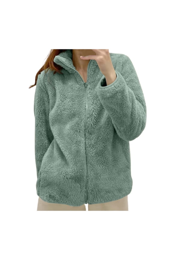 Women's Fuzzy Fleece Jacket Lightweight Full Zip Up Warm Soft Fleece Coat for Spring Fall Winter S-3XL