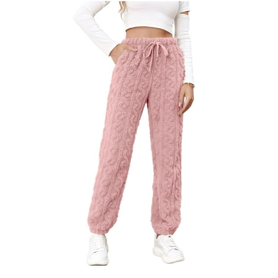 Women's Fuzzy Fleece Jogger Sweatpants Comfy Stretch High Waisted Workout Yoga Track Pants Casual Loose Drawstring Lounge Pajamas Trousers
