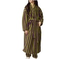 thumbnail image 1 of Women's Fuzzy Fleece Long Robe Striped Plush Kimono Warm Thick Fluffy Oversized V Neck Loungewear Maxi Bathrobe Purple M, 1 of 3