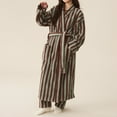 Striped Fuzzy Robe Women's Fuzzy Fleece Long Robes Striped Soft Warm Thickened Oversized V ...