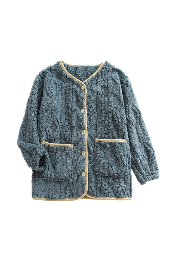 Women's Fuzzy Fleece Loungewear Tops Thermal Warm Bed Jacket Button Down Long Sleeve Fluffy Flannel Sleepwear Winter Clothes