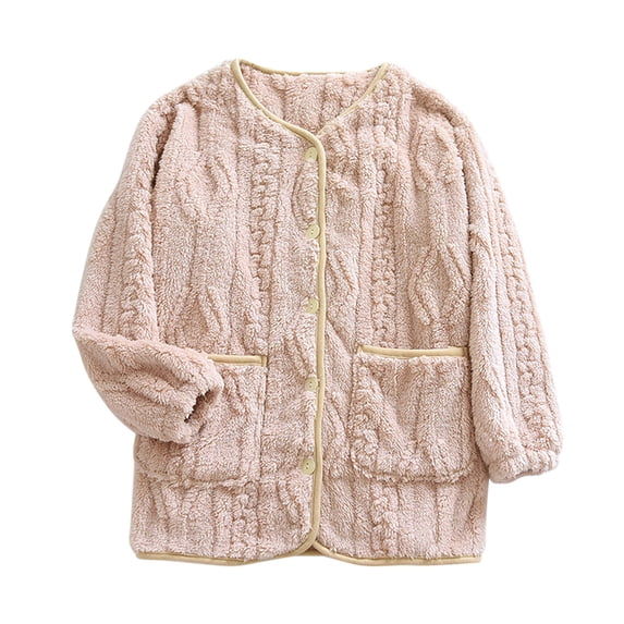 Women's Fuzzy Fleece Loungewear Tops Thermal Warm Bed Jacket Button Down Long Sleeve Fluffy Flannel Sleepwear Winter Clothes