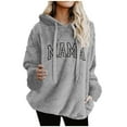 thumbnail image 1 of Women's Fuzzy Fleece MAMA Printed Hoodies Drawstring Hooded Long Sleeve Casual Sweatshirts Fashion Oversized Tops (S, Gray), 1 of 4