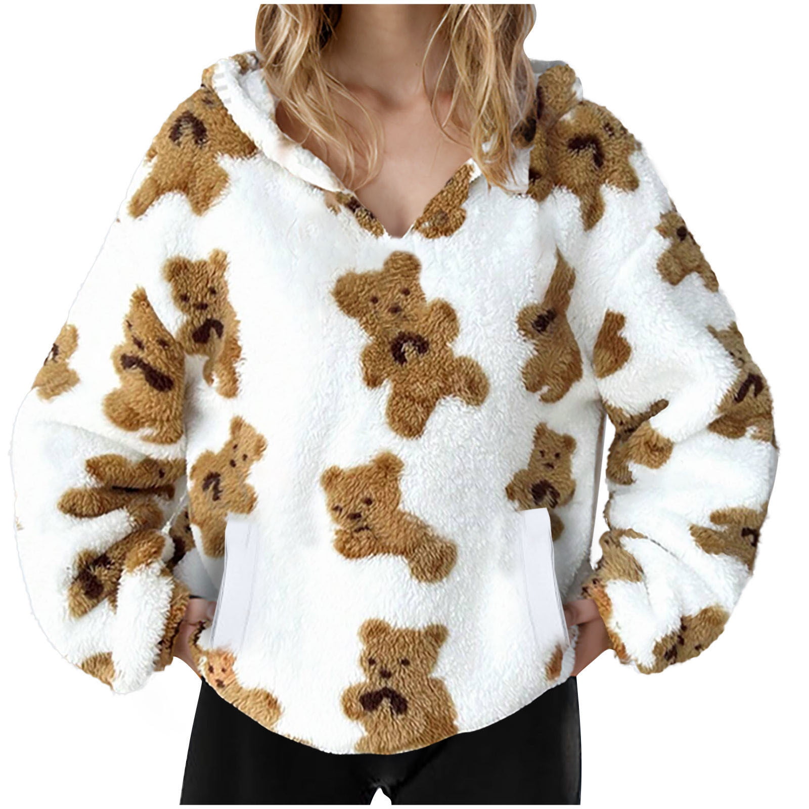 Women's Fuzzy Fleece Oversized Sweatshirts Hoodie Fall Long Sleeve