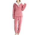 thumbnail image 1 of Women's Fuzzy Fleece Pajama Set Plush Long Sleeve Pants Cozy Warm 2 Piece Pjs Baggy Oversized Lounge V Neck Cute Comfy Soft Casual Lounge Set Pink Small, 1 of 1