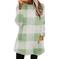 thumbnail image 1 of Women's Fuzzy Fleece Plaid Sweatshirt, Soft Loungewear Casual Long Sleeve Pullover Shirt Loose Crewneck Tunic Tops with Pockets Mint Green XL, 1 of 6