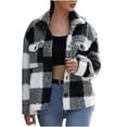 thumbnail image 1 of Women's Fuzzy Fleece Sherpa Plaid Lapel Jacket Button Down Warm Winter Shearling Oversized Soft Comfy Outwear Coat, 1 of 7