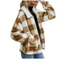 thumbnail image 1 of Women's Fuzzy Fleece Sherpa Plaid Lapel Jacket Zipper Warm Winter Shearling Oversized Soft Comfy Outwear Coat, 1 of 7