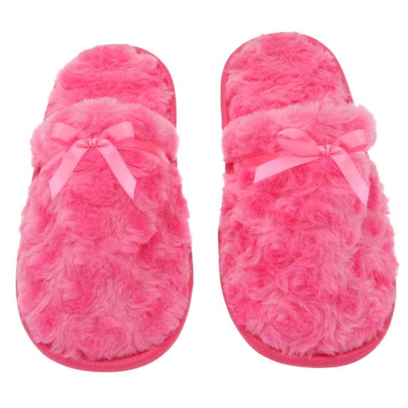 Women's Fuzzy Fleece Slip-On Memory Foam House Slippers, Size 9-10 – Warm Fluffy Fleece – Cute Teen Pajama Accessory – Soft, Gripping Non-Slip Durable Rubber Sole – Women's Slippers, Hot Pink