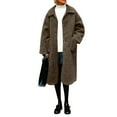 thumbnail image 1 of Women's Fuzzy Fleece Trench Coats Lapel Button down Long Outerwear Warm Winter Jackets with Pockets New Long Sleeve Casual Loose Outerwear Brown XL, 1 of 8