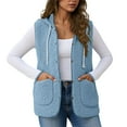 thumbnail image 1 of Women's Fuzzy Fleece Vest Hooded Sleeveless Button Down Solid Color Coat with Pockets Blue 2XL, 1 of 6