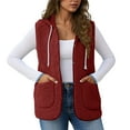 thumbnail image 1 of Women's Fuzzy Fleece Vest Hooded Sleeveless Button Down Solid Color Coat with Pockets Wine 2XL, 1 of 6
