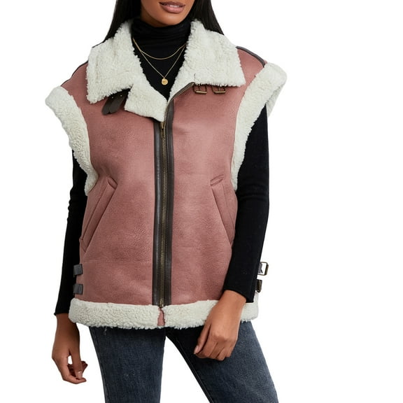 Women's Fuzzy Fleece Vest Stand Collar Waistcoat Winter Casual Outdoor Sleeveless Suede Jacket Coat