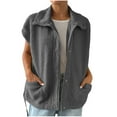 thumbnail image 1 of Women's Fuzzy Fleece Vests Warm Button Down Sherpa Vest Jacket Collared Cap Sleeve Fall Regular Gilet Outerwear Tops with Pockets, 1 of 6