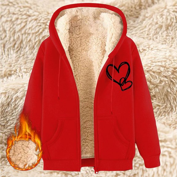 Women's Fuzzy Fleece Zip Up Hoodie, Soft Lined Hooded Jacket, Winter Warm Fleece Jacket, Long Sleeve Zip Up Sweatshirt, Casual Lounge Hoodie, Oversized Fleece Coat, Cozy Fleece Jacket Red L