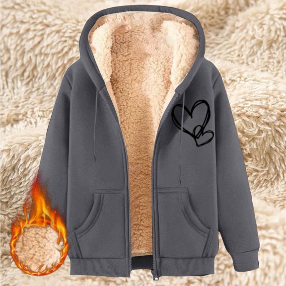 Women's Fuzzy Fleece Zip Up Hoodie, Soft Lined Hooded Jacket, Winter Warm Fleece Jacket, Long Sleeve Zip Up Sweatshirt, Casual Lounge Hoodie, Oversized Fleece Coat, Cozy Fleece Jacket Dark Gray XXXL