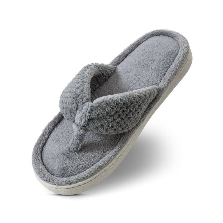 Women's Fuzzy Flip Flop Slippers, Faux Fur Open Toe, Memory Foam