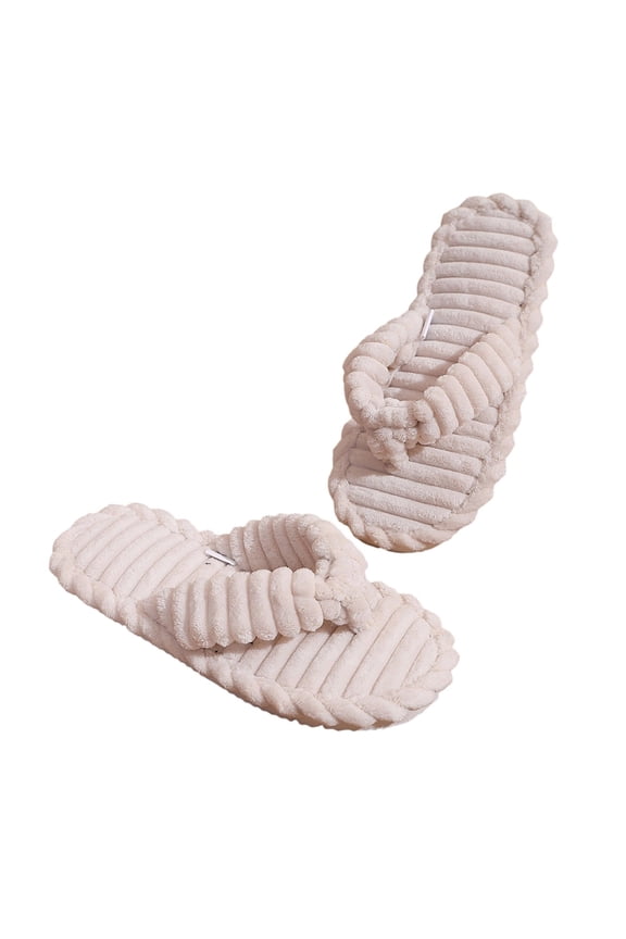 Women's Fuzzy Flip Flops Cozy Lightweight Thong Sandals for Women Indoor Outdoor Shoes Slip on Corduroy House Shoes Fall Winter Warm Shoes