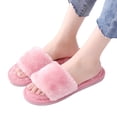 thumbnail image 1 of Women's Fuzzy Fluffy Furry Fur Slippers Flip Flop Open Toe Cozy House Sandals Slides Soft Flat Comfy Anti-Slip Spa Indoor Outdoor Slip on, 1 of 6