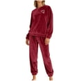 thumbnail image 1 of Women's Fuzzy Heart Print Pajama Set - Fleece Crewneck Pullover & Cropped Pants Loungewear, Warm Velvet Winter Pjs for Sleep & Daily Wear, 1 of 5