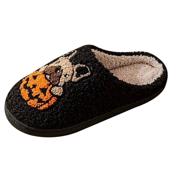 Women's Fuzzy House Slippers Cute Pattern Halloween Slippers S𝗅ip-On Indoor Slides Soft Warm Bedroom Shoes Non-S𝗅ip Closed Back Home Slippers for Holiday and Daliy