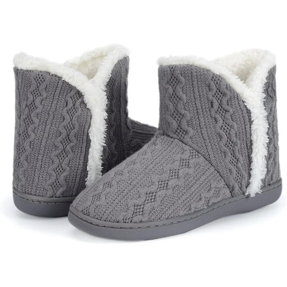 Women's Fuzzy House Slippers - Knitted Ankle Booties with Plush Fur Lining for Indoor & Outdoor Winter Warmth