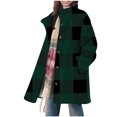 thumbnail image 1 of Women's Fuzzy Jacket Plaid Long Sleeve Button Down Cardigan Jackets Casual Fall Winter Warm Coat Open Front Sherpa Outwear (L, Army Green), 1 of 7