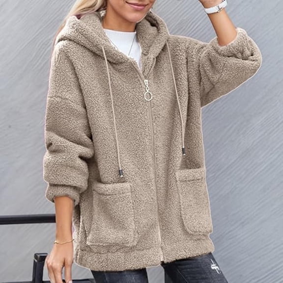Women's Fuzzy Jacket Zip Up Hoodie Fall Winter Warm Oversized Coat Soft Casual Sweatshirt With Pockets Cardigan Jacket Women Womens Light Jacket Womens Jackets Tall Tan Jacket Running Jacket Zipper