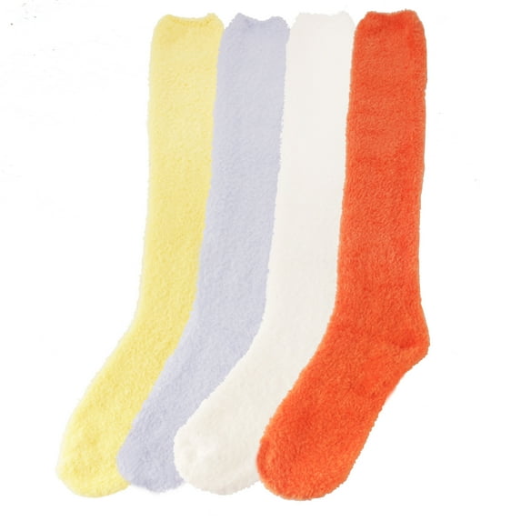 Women's Fuzzy Knee High Soft Colored Socks - Assortment C - 4 Pairs