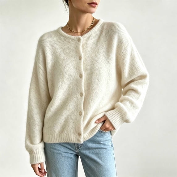 Women's Fuzzy Knit Cardigan Sweater Long Sleeve Button Down Coats Fall Winter Fashion Casual Comfy Outerwear White XXXL