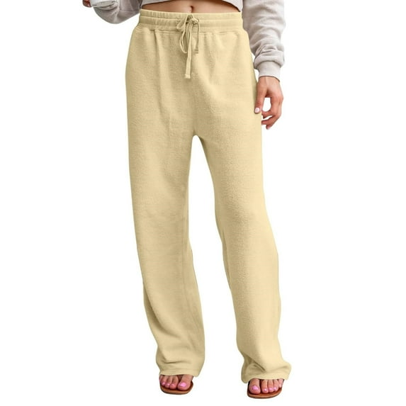 Women's Fuzzy Lounge Pants Warm Fleece Pajama Long Pants Drawstring Elastic Waist Wide Leg Bottoms