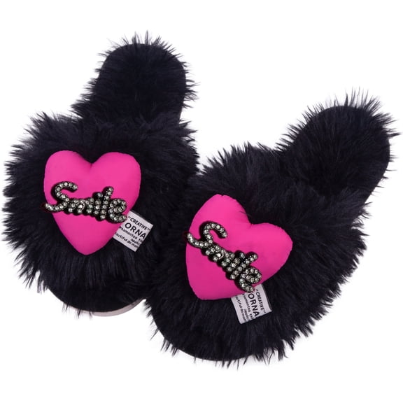 Women's Fuzzy Love Memory Foam Slippers Warm Gifts Trendy House Slippers Anti-Skid Rubber House Shoes for Lady Mom Indoor Outdoor