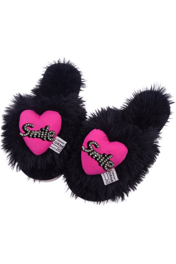 Women's Fuzzy Love Memory Foam Slippers Warm Gifts Trendy House Slippers Anti-Skid Rubber House Shoes for Lady Mom Indoor Outdoor