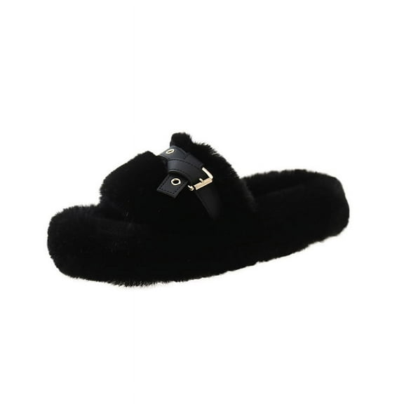 Women's Fuzzy Open-Toe House Slippers with Memory Foam - Plush Cozy Cute Slipper Indoor/Outdoor Soft Slip On Slides Gifts for Women Mom Her Ladies