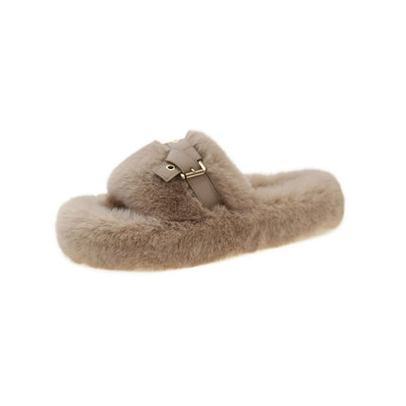 Women's Fuzzy Open-Toe House Slippers with Memory Foam - Plush Cozy Cute Slipper Indoor/Outdoor Soft Slip On Slides Gifts for Women Mom Her Ladies