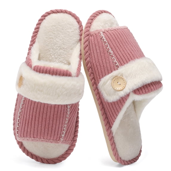 Women Slippers Memory Foam Slip-Resistant House Slippers,Fuzzy,Open Toe,Pink