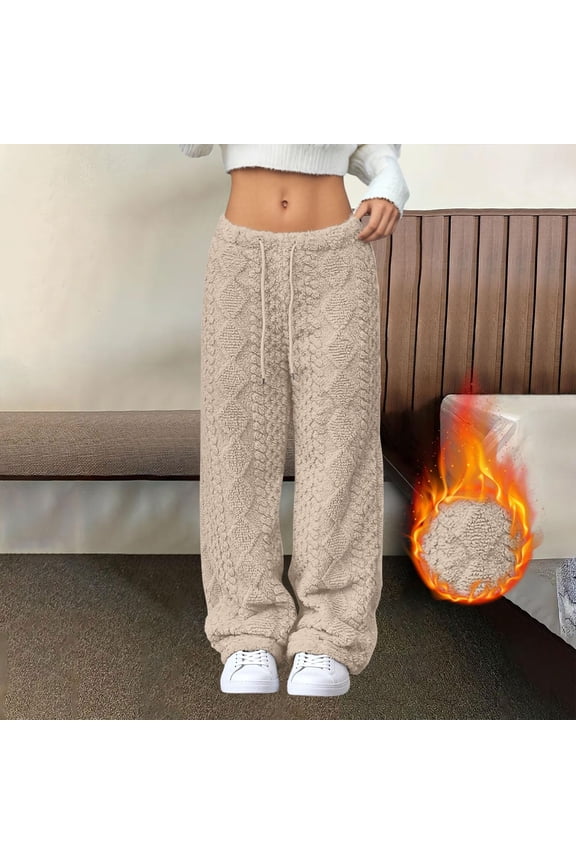 Women's Fuzzy Pajama Pants Leopard Cheetah Print Textured Teddy Cute Lounge Pants with Drawstring