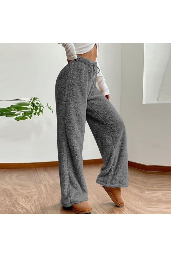 Women's Fuzzy Pajama Pants Leopard Cheetah Print ed Teddy Cute Lounge Pants with Drawstring