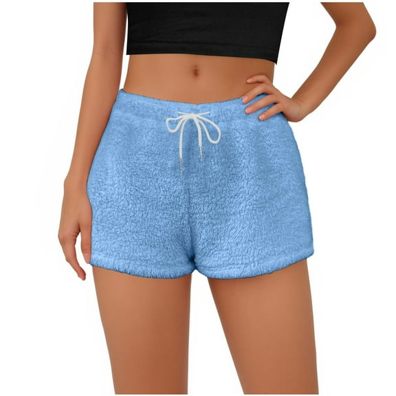 Women's Fuzzy Pajama Shorts Fleece Lounge Short Pants Comfy Drawstring Waist Sleepwear Spring Loungewear