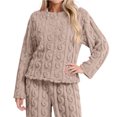 thumbnail image 1 of Women's Fuzzy Pajama Tops Long Sleeve Fleece Flannel Pj Winter Warm Thick Sleeping Pullover Embroidered Sleepwear,Light Brown - L, 1 of 3