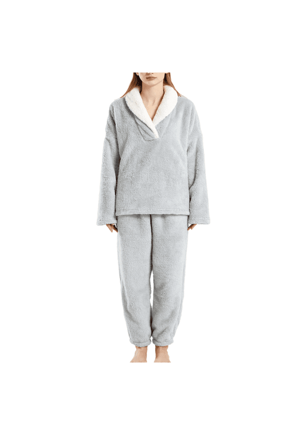 Women's Fuzzy Pajamas Set Fleece Pjs Pullover Pants Plush Sleepwear Fluffy Loungewear