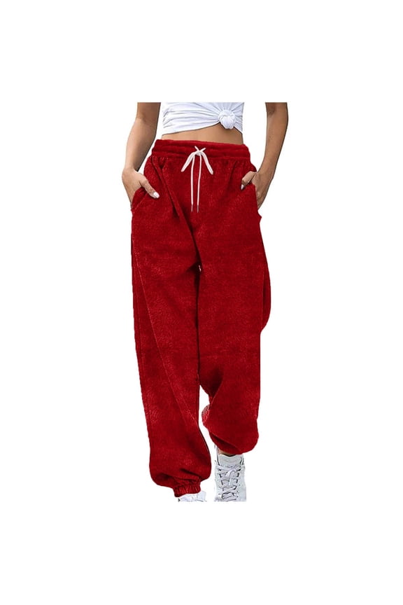 Women's Fuzzy Plush Pajama Pants Drawstring Elastic Waist Teddy Pj Bottoms Warm Winter Cozy Lounge Sleepwear Pants