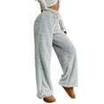 thumbnail image 1 of Women's Fuzzy Plush Pajama Pants Drawstring Elastic Waist Wide Leg Solid Color Pj Bottoms Lounge Pants Light Gray XL, 1 of 7