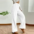 thumbnail image 1 of Women's Fuzzy Plush Pajama Pants Drawstring Elastic Waist Wide Leg Solid Color Pj Bottoms Lounge Pants White 2XL, 1 of 7
