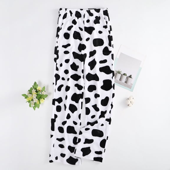 Women's Fuzzy Plush Pajama Pants Fashion Graphic Printed Cozy Soft Flannel Wide Leg Loose Fit Casual Lounge Pants (XL, Black)