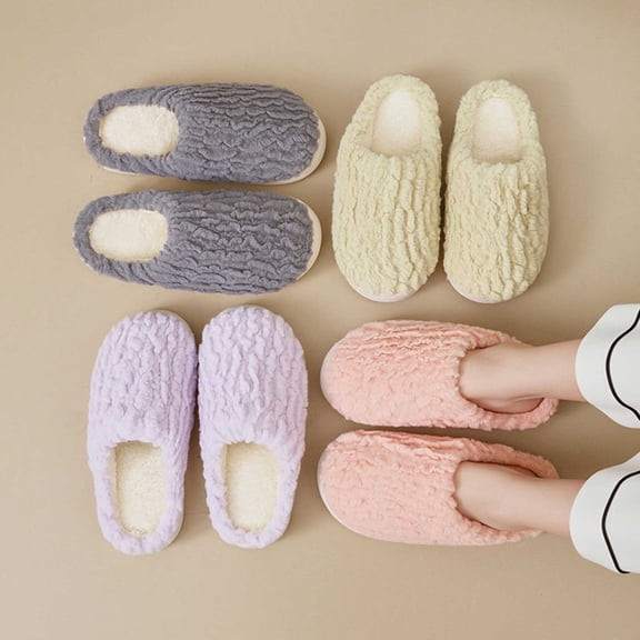 Women's Fuzzy Scuff Slippers Soft Comfy Memory Foam Non- Indoor House Shoes Purple 39