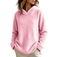 thumbnail image 1 of Women's Fuzzy Sherpa Fleece Hoodie Long Sleeve Loose Fit Pullover Tops Soft Warm Casual Loungewear Sweatshirt Everyday Fall Winter Pink, 1 of 7