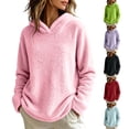 thumbnail image 1 of Women's Fuzzy Sherpa Fleece Hoodie Long Sleeve Loose Fit Pullover Tops Soft Warm Casual Loungewear Sweatshirt Everyday Fall Winter Red, 1 of 7