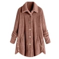 thumbnail image 1 of Women's Fuzzy Sherpa Lapel Coat Hooded Button Down Cardigan Jacket Thermal Lined Oversized Winter Coat for Women Cozy Fleece Outerwear with Pockets, 1 of 5
