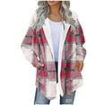 thumbnail image 1 of Women's Fuzzy Sherpa Lattice Heavyweight Fleece Jacket Women's Fashionable Printed Warm Pullover Shoulder Down Jacket Long Sleeved Top, 1 of 5